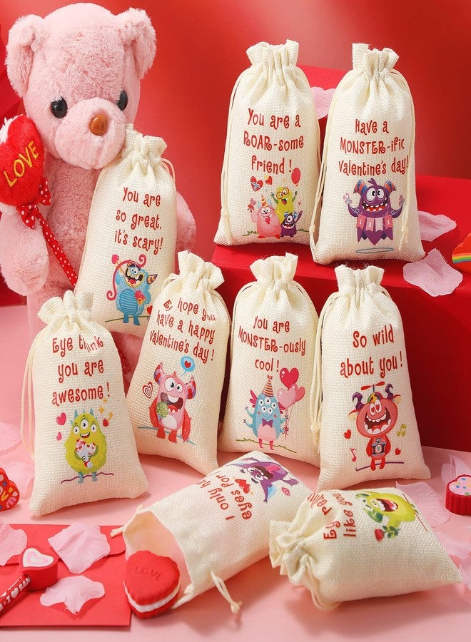 Tiamon 45 Pcs Valentines Burlap Gift Bags Bulk 6 x 4 Inch Drawstring Canvas Linen Monster Treat Candy Goodie Bag for Valentines Party Favors Wedding Bridal Shower Birthday Packaging Supplies, 9 Styles - Image 4